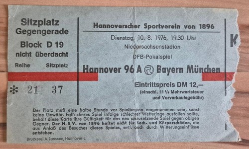 Ticket dfb pokal 76 - ticket, 10.08.76