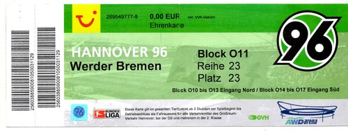Ticket hannover werder - -,