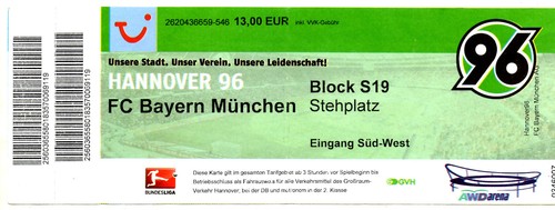 Ticket hannover bayern - hannover,