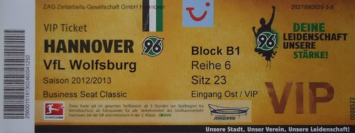 Vip ticket 2012 hannover 96 - ticket, 2012/13