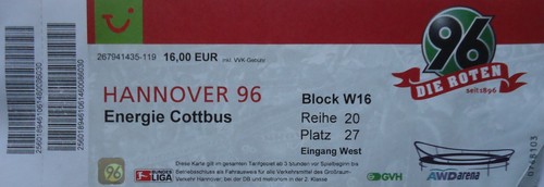 Ticket bundesliga hannover - ticket, 96